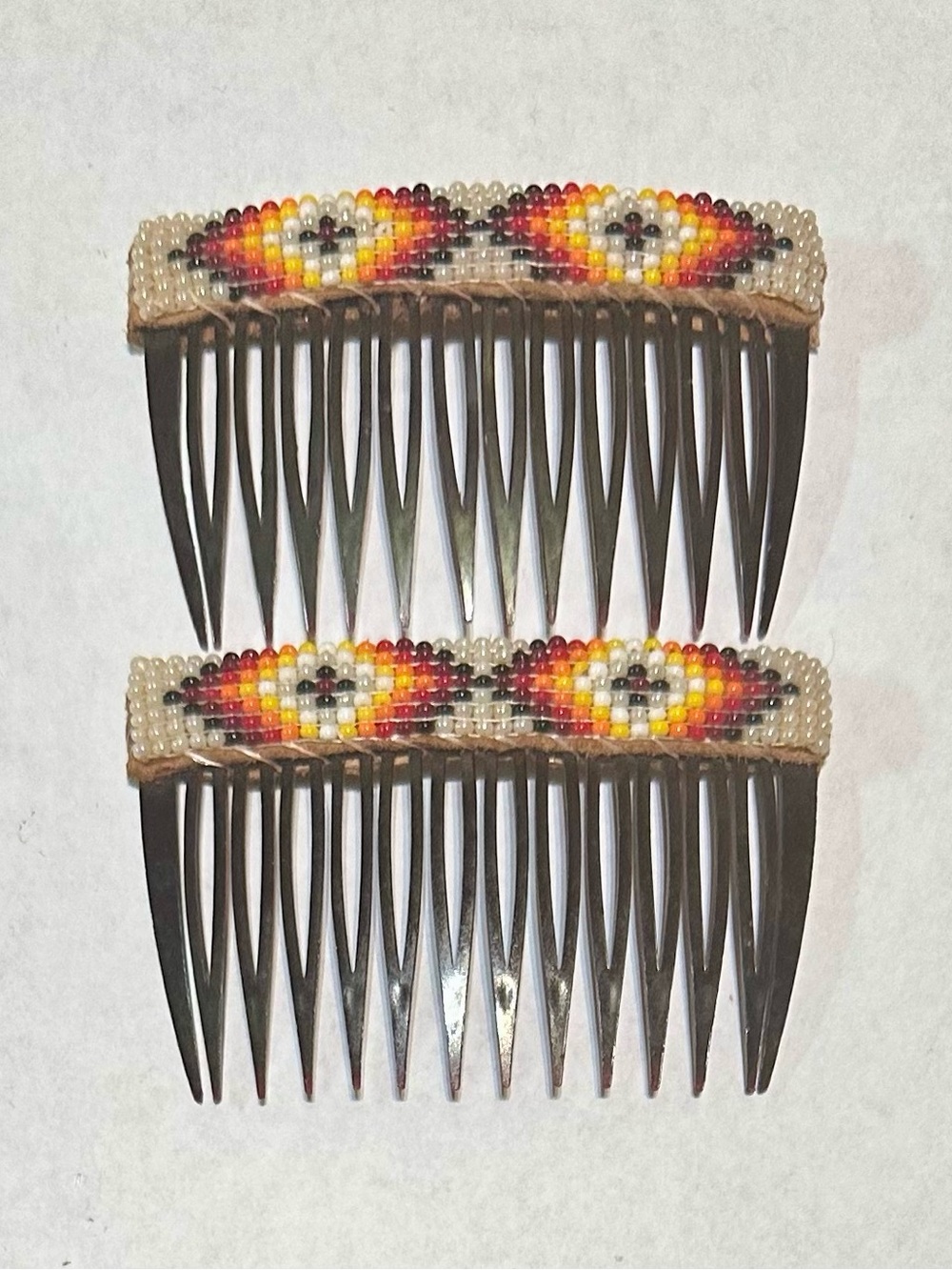 VTG Santa Fe Hand Beaded Hair Combs Set 3x2 Navajo Style Buckskin Leather